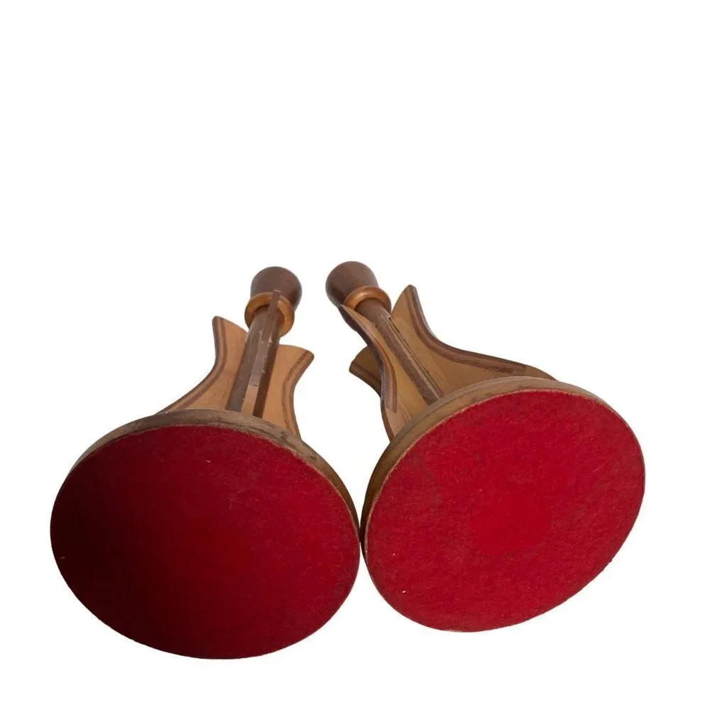 Pair Vintage Mid Century Wood Inlay Candle holders Scandinavian 10 inch
